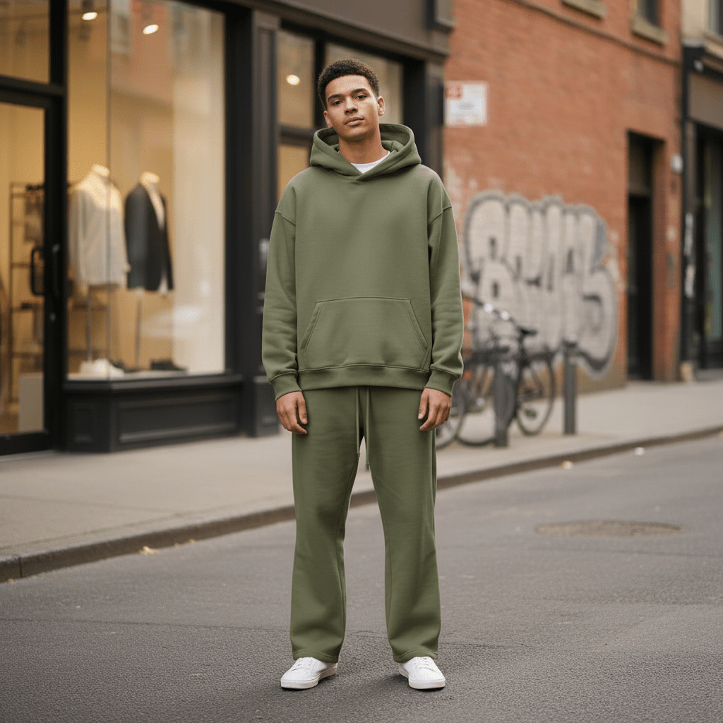 Oversized Hoodie & Jogger Set – Olivgrün - Elevé