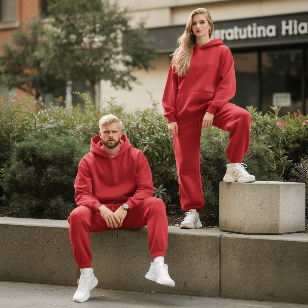 Oversized Hoodie & Jogger Set – Rouge Élégant - ELEVYN