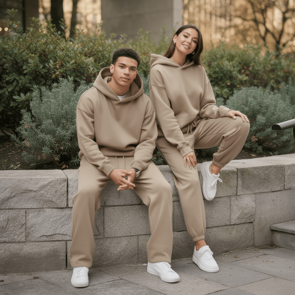 Oversized Hoodie & Jogger Set – Kaffee - Beige - ELEVYN